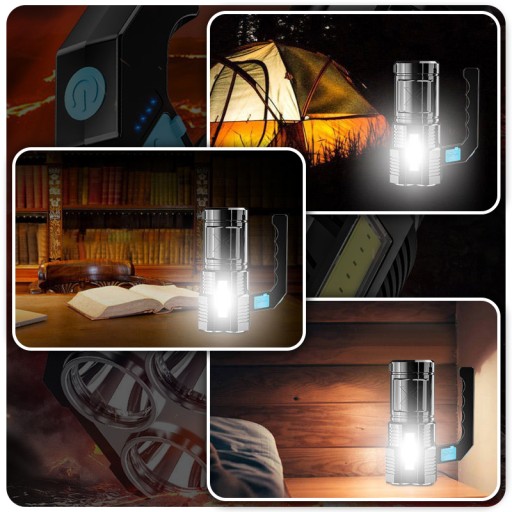 Multifunkčná, nabíjateľná LED baterka, svetlomet, USB NABÍJACIE