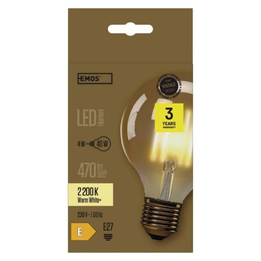 LED ŽIAROVKA EMOS Z74304 VINTAGE G95 E27 4W (40W) 470lm TEPLÁ BIELA