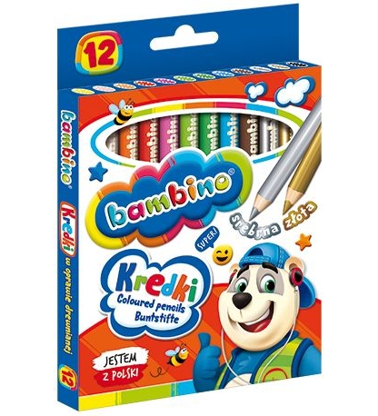 BAMBINO školské pastelky hrubé, 12 farieb, zlaté