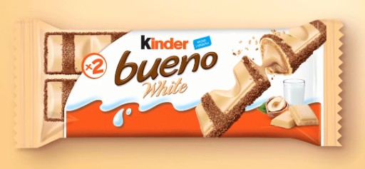 5 x Kinder Bueno biela oblátková tyčinka, biela čokoláda, lieskovoorieškový krém, 39 g