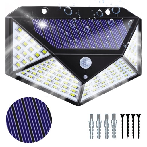 SOLÁRNE NÁstenné ULIČNÉ LAMPA S POHYBOVÝM SNÍMAČOM ZA SÚMRAK, GARDEN 100 LED