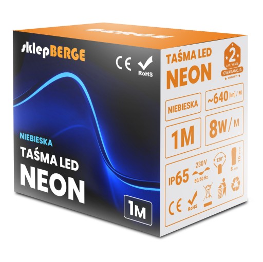LED pásik 230V 8W IP68 NEON BLUE 1 meter