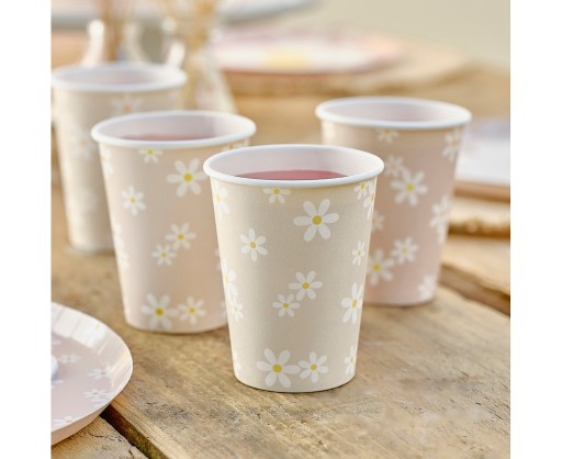 Poháre Papierové poháre Daisies Ružový riad 8 ks.
