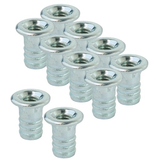 Zásuvka 10x M6 x 14 mm s golierom, tepaná nábytková vložka na drevo, nožičky