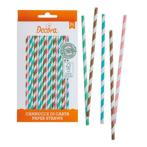 Papierové slamky Decora 6x210mm Colorful Stripes mix 80 ks