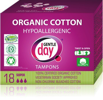 ECO Tampóny cert. eko bavlna. Nežný deň SUPER 18