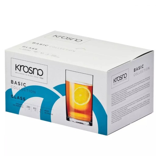Základné poháre na čaj KROSNO, 6 ks, 250 ml, rovné