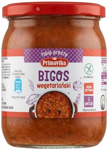 PRIMAVIKA Vegetariánsky bigos BEZSKLENENÝ 480 g