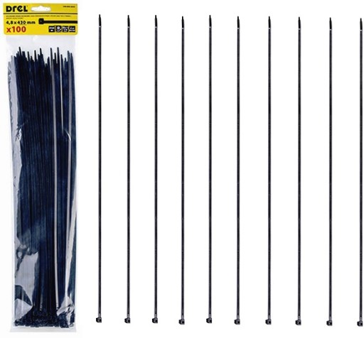 KABELOVÉ VIAZAČKY 4,8X430MM NYLONOVÉ ČIERNA UV DREL VIAZAČKY 100ks