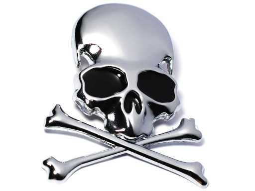 Kovová CHROMOVÁ nálepka SKULL na motorkársku prilbu Auto