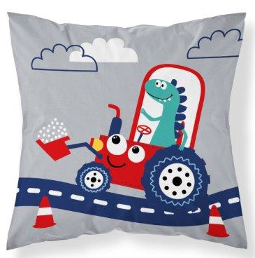 Obliečka na vankúš Dino Dinus Cars Bagr 40x40 šedá bavlna pre deti