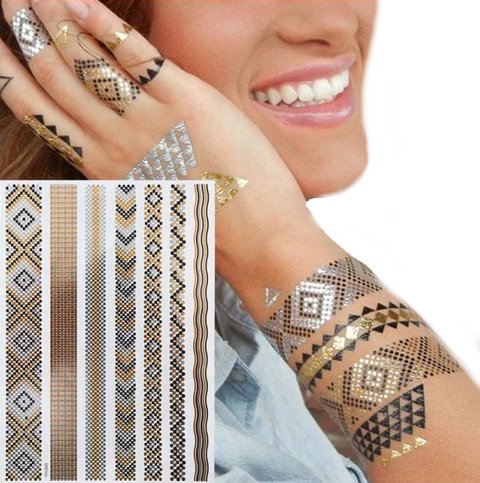 UMÝVAJÚCE METALICKÉ NÁramky na tetovanie Gold Tattoos Sheet TM238