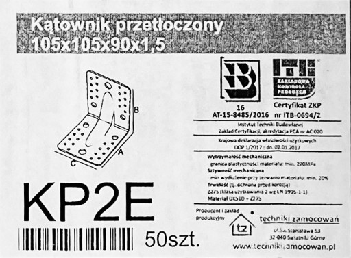 Konektor Tesársky štvorhran 105x105x90x1,5 KP2E