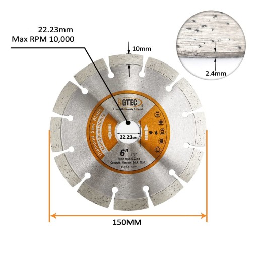DIAMANTOVÝ DISK 150 x 22,2 VÝKON HĹBKÉHO REZANIA
