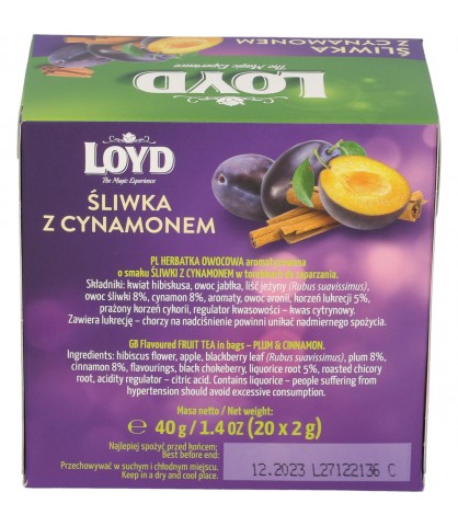 Ovocný čaj Slivka a škorica Čaj Ostružina List Sladké drievko 20 T. LOYD