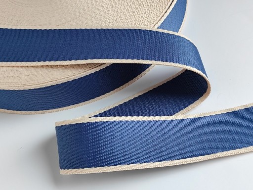 Páska, opasok 38 mm, bavlnený popruh, krémový prúžok - denim