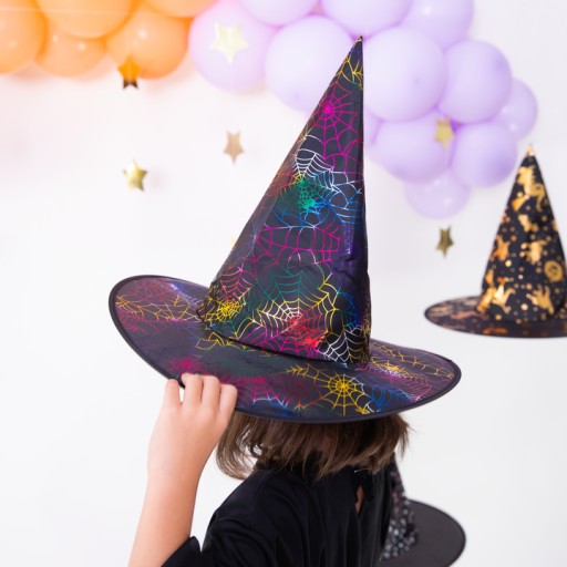 Čarodejnícky klobúk HALLOWEEN COLOR z pavučiny