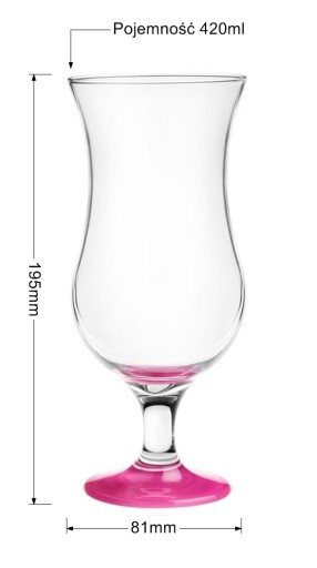 Koktejlový pohár s farebným dnom - fuchsiová, 420 ml