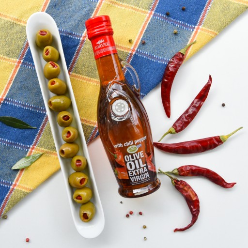 KORVEL Grécky extra panenský olivový olej, 250 ml s čili