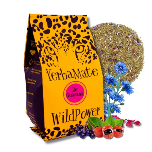 Yerba Mate DE GUARANA 400g WildPower arónia guarana okvetné lístky ruže chrpa