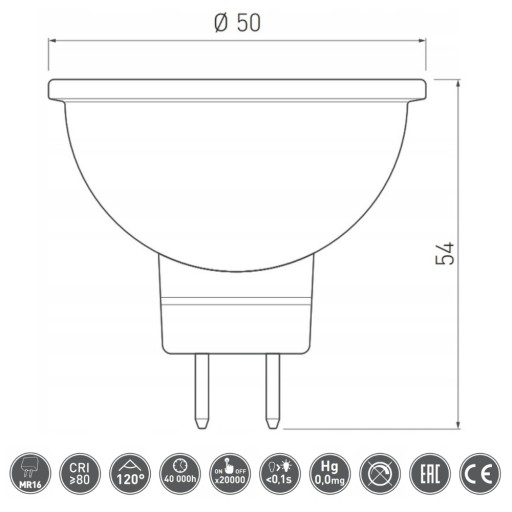 GTV MR16 LED ŽIAROVKA TEPLÁ BIELA 3000K 6W 38W AC 175-250V A+ LD-SM6016-30