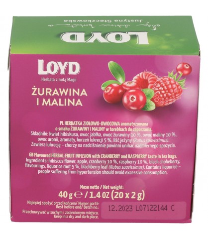 Bylinkový ovocný čaj Brusnica Malina Arónia Koreň sladkého drievka 20 T. LOYD