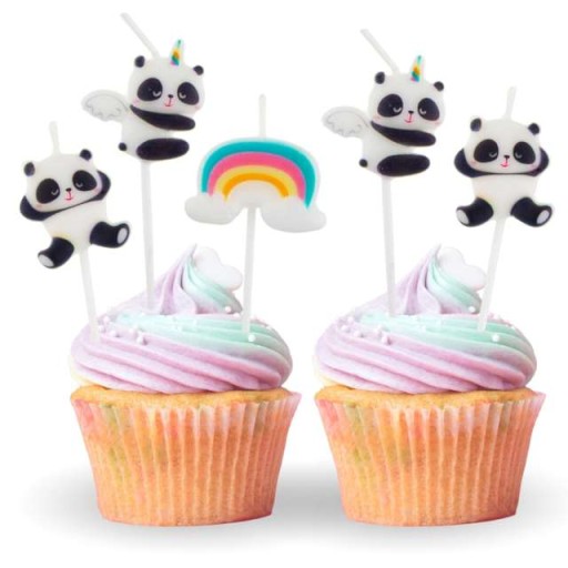 CAKE sviečky pikery PANDAS dúhové NARODENINY 5 ks