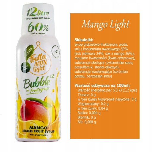 SIRUPOVÝ KONCENTRÁT FRUTTAMAX MANGO LIGHT SODASTREAM