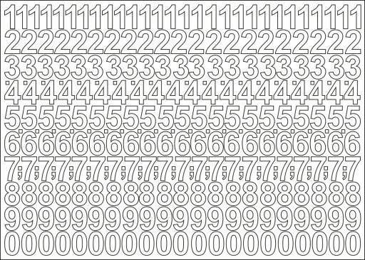 Samolepiace čísla 2cm biely list 276 znakov