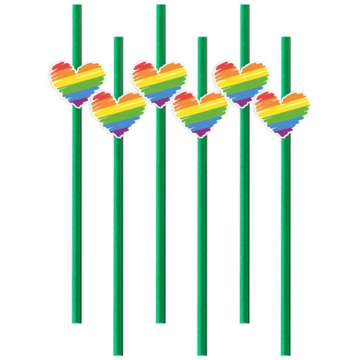 zelené slamky RAINBOW hearts LGBT rainbow x6
