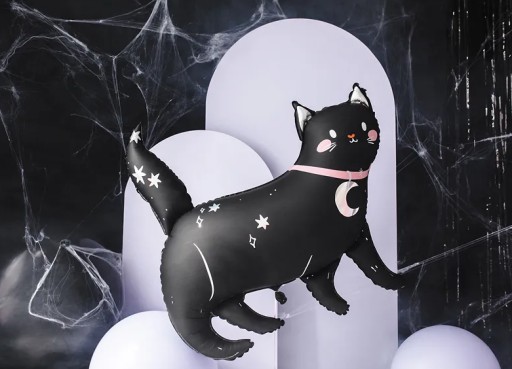 Balón fóliový Mačka NA HALLOWEENSKÉ DEKORÁCIE OZDOBY 96x95 cm ČIERNA ČIERNA