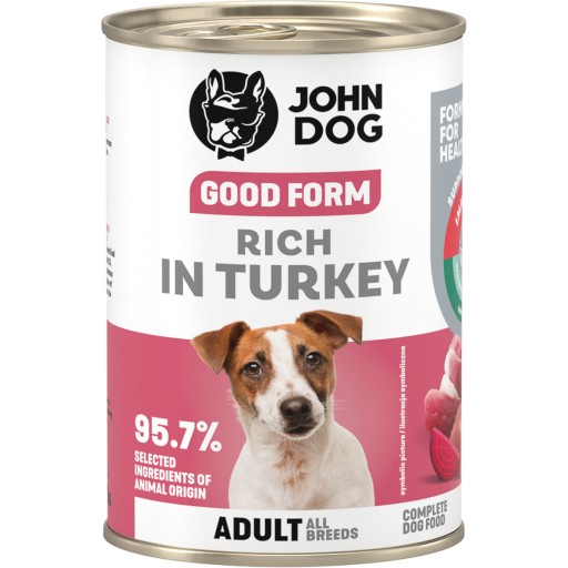 John Dog Good Form Mokré krmivo pre psov bohaté na morku 400 g