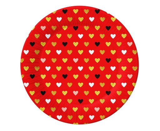 Červené papierové taniere so srdiečkami na Valentína