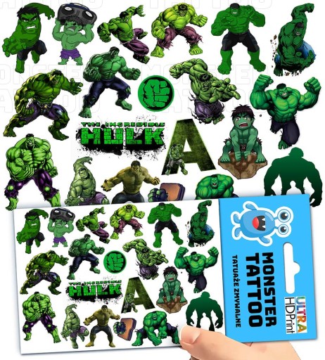 UMÝVAJÚCE DOČASNÉ TETOVANIE PRE DETI DETI HULK ORIGINÁLNE DIZAJNY