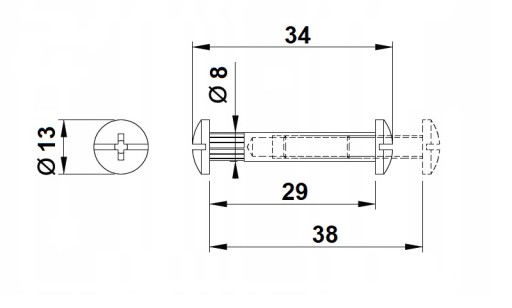 SKRUTKOVÝ NÁBYTOKOVÝ KONEKTOR FI 8MM M6