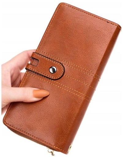Elegantná kožená peňaženka s veľkou kapacitou, boho popruh, hnedá, módna pre ženy