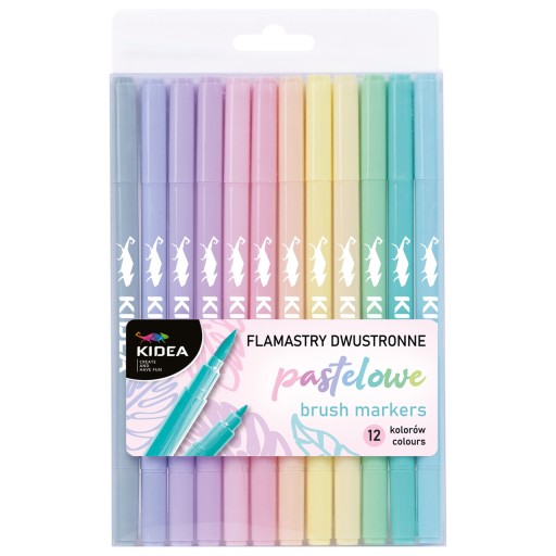 Kidea Obojstranné pastelové fixky, 12 farieb, štetcové fixky a fixky