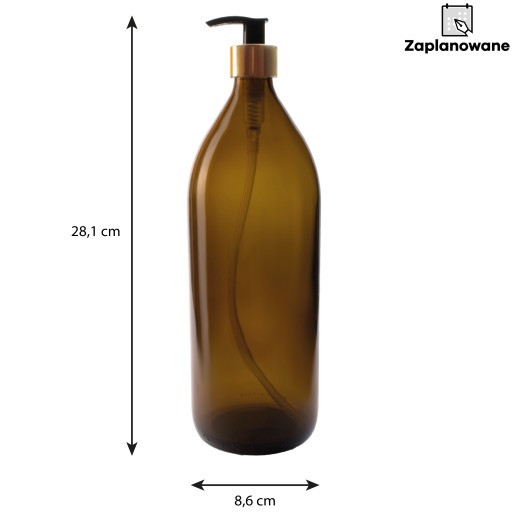 SKLENENÁ FĽAŠA s pumpičkou a dávkovačom na mydlo, tekutý sprchový gél, 1 liter