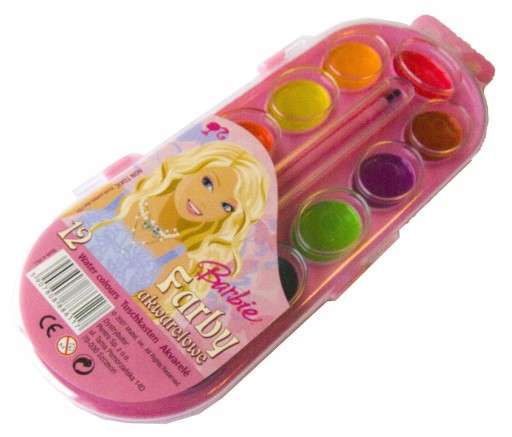 BARBIE VODOVÉ FAREBNÉ FARBY KIDEA 12 FAREBNÝ ŠTETEC