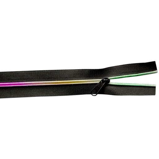 Páska na zips 3mm RAINBOW BLACK + 2 zipsy 1m