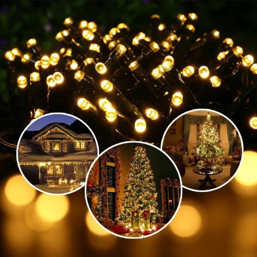 SOLÁRNE VIANOČNÉ LAMPY SOLÁRNE DEKORATÍVNE VONKAJŠIE GARLANDY 100 LED VIANOČNÉ
