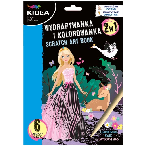 Škrabacia knižka a omaľovánka 2V1 KIDEA PRINCEZNY