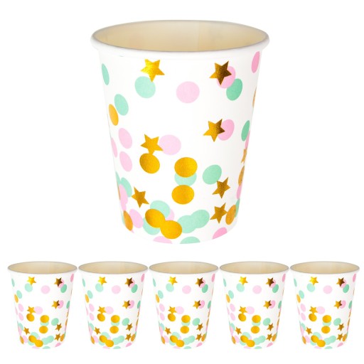 Mint papierové poháre z ružového zlata PASTEL CONFETTI 6 ks.