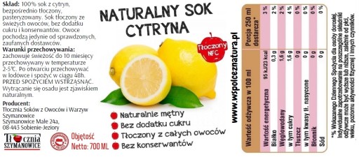 CITRÓNOVÁ šťava 100% NFC lisovaná z citrónov 700ml