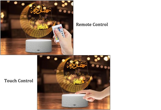 3D RGB LED dekoratívna nočná lampa Ramadan Eid Moon s diaľkovým ovládaním