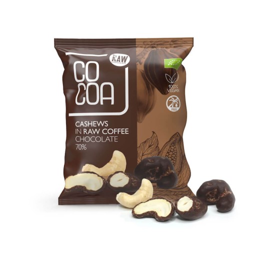 Kešu oriešky v kávovej čokoláde 70% bezlaktózové BIO RAW KAKAO 70g