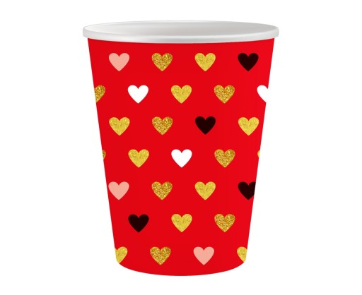 Valentínske papierové poháre so srdiečkami 250 ml 6 ks.