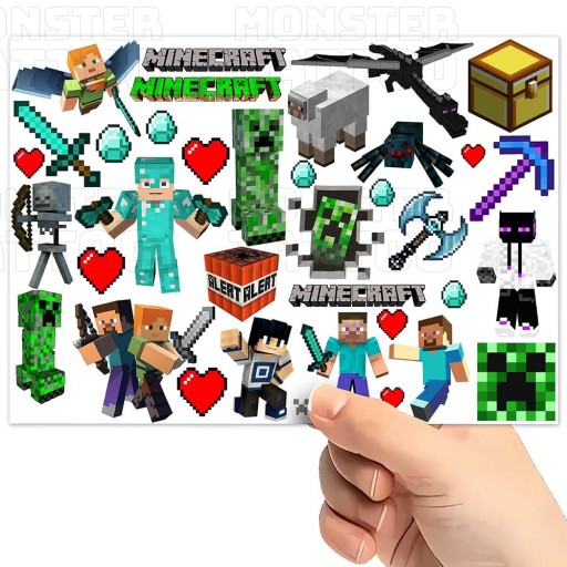 UMÝVAJÚCE DOČASNÉ TETOVANIE PRE DETSKÉ DETSKÉ MINECRAFT ORIGINÁLNE VZORKY