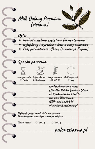 Zelený mliečny čaj Oolong sypaný 100g