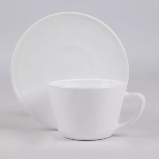 Šálka s podšálkou, sklo, biela, sada, 200 ml, 1 ks, na kávu
